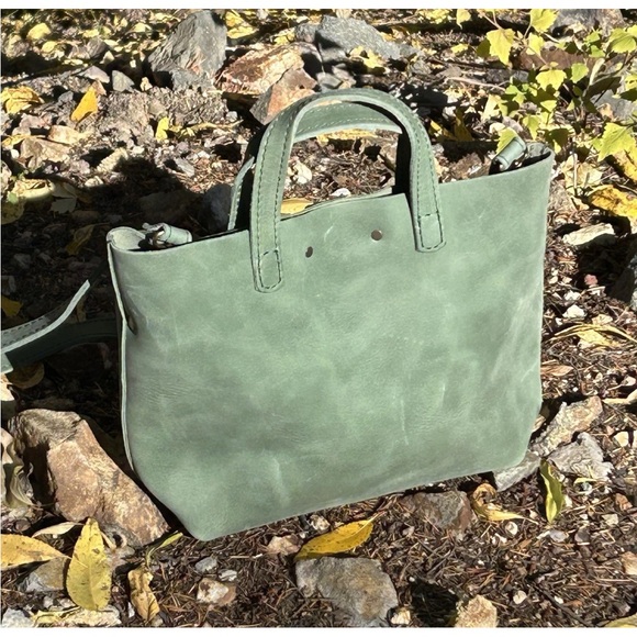 Portland Leather Goods Sage Green  Mini Crossbody Tote Snap Tumbled Leather - Picture 2 of 10
